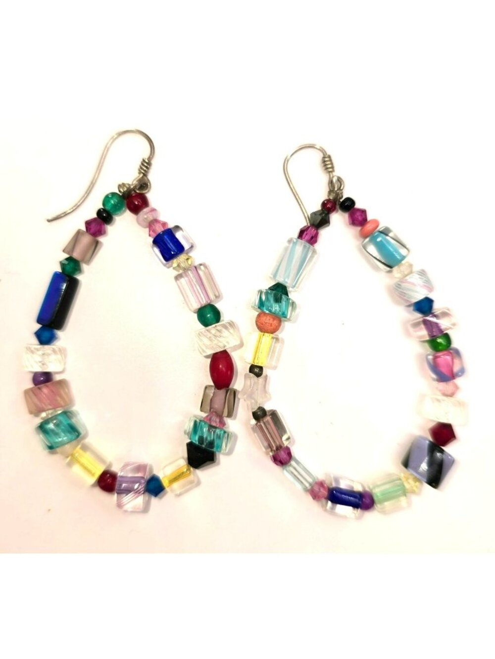 Artisan Colorful Glass Beaded Hoop Earrings With Mixed Geometric Shapes CM2386